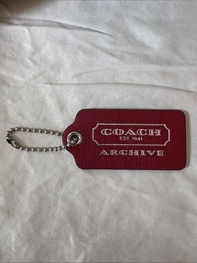 Coach Red Leather Archive Hang Tag with Silver Logo